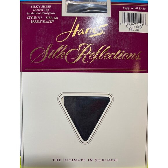 6 Pair Hanes Silk Reflections Silky Sheer Barely Black Pantyhose AB Sandalfoot - Picture 1 of 5